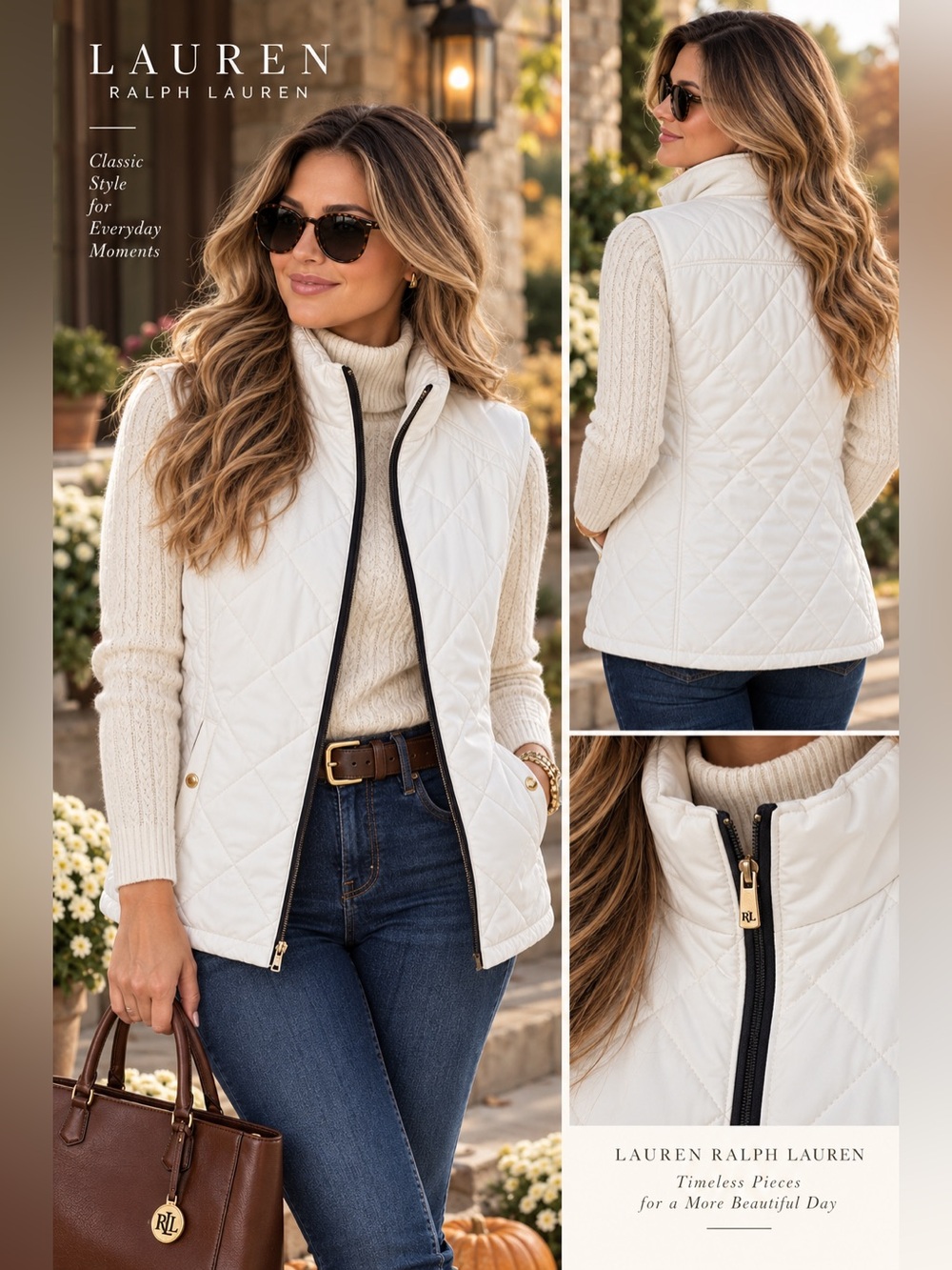 Lauren Ralph Lauren Iff White/Cream Quilted Preppy Old Money Vest size 3X